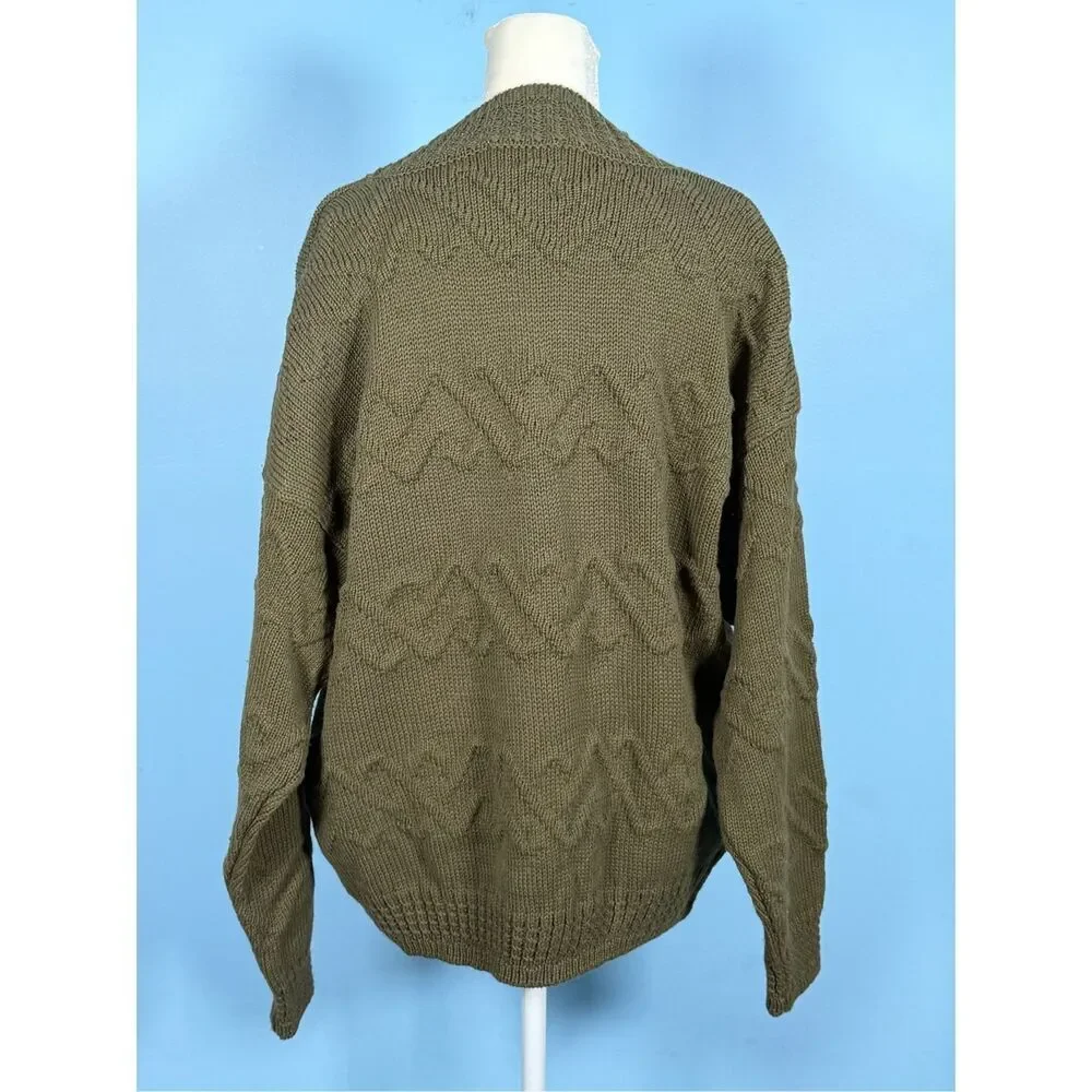 Vintage Jantzen Fisherman Cable Knit Mock Neck Sweater Womens XL Olive‎ 70s